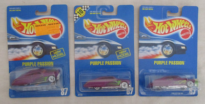 3 Different * VTG Hot Wheels Blue Card #87 PURPLE PASSION Green Stripe 89 90 91