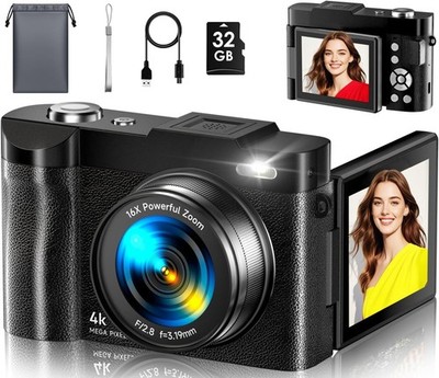 4K 50MP Digitalkamera, 16-facher Zoom und 180° klappbarer Bildschirm  