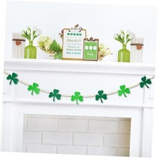 4.2 FT St. Patrick's Day Wooden Beads Garland with Clover Charms, Irish Green B