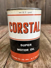 Vintage Corstal Super Motor Oil 1 Qt Tin Can Gas Station Advertising Empty