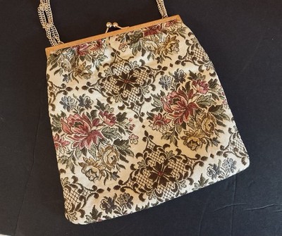 Vintage Walborg Floral Tapestry Purse Clutch Shoulder Bag W. Germany 1950s Boho