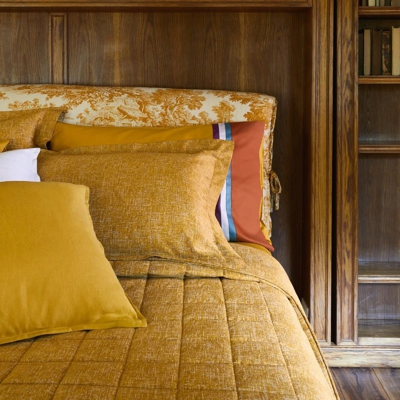 Lenzuola Matrimoniale Completo Letto 2 Piazze RASO di Cotone FAZZINI Giallo Seta, fotografia 9 di 10