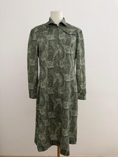 Vintage Damen Kleid Paisley Grün 90s Langarm Reißverschluss Größe M