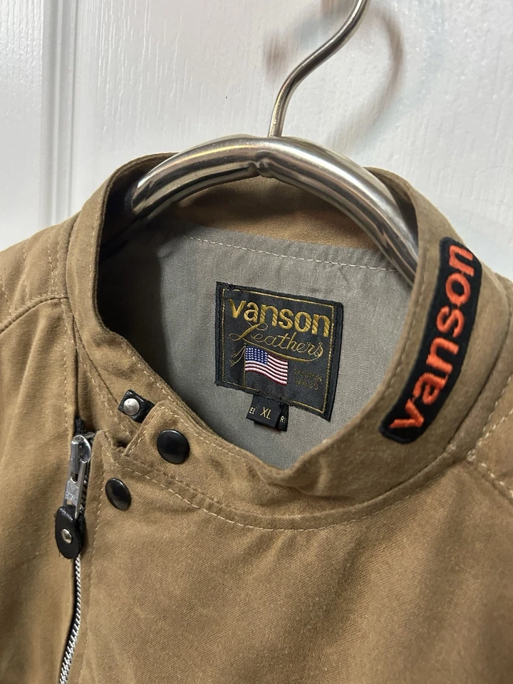 Vanson Leathers Waxed Canvas Motorcycle Jacket XL - Tan Boston Mass - Image 3 of 4