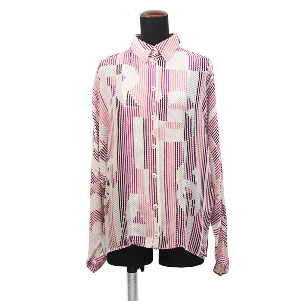 Chanel — CHANEL Viscose CC Logo Button All-Over Print Shirt Size 38 Viscose 64% / Sil...