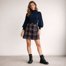 Charter Club Wool Blend Tartan Plaid True Wrap Mini Skirt Academia Preppy 90s 10
