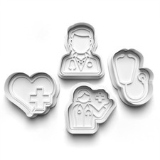 Doctor and Nurse Theme 4 Piece Cookie Cutters Set  Stamps for Baking 0798