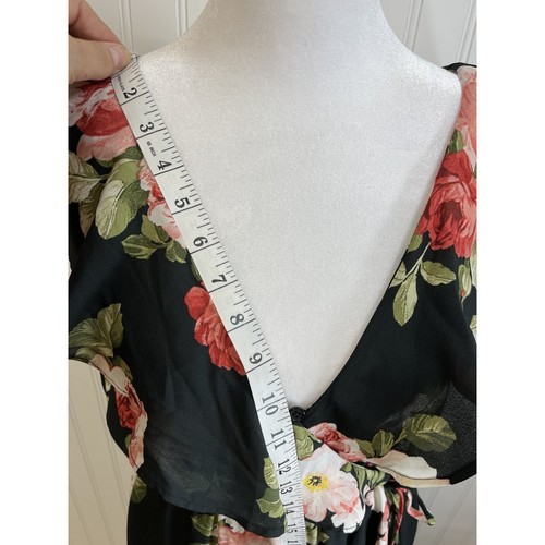 Socialite HighLow Black Floral Dress Party Wedding Faux Wrap Ruffle Sleeve Sz Sm - Picture 11 of 13