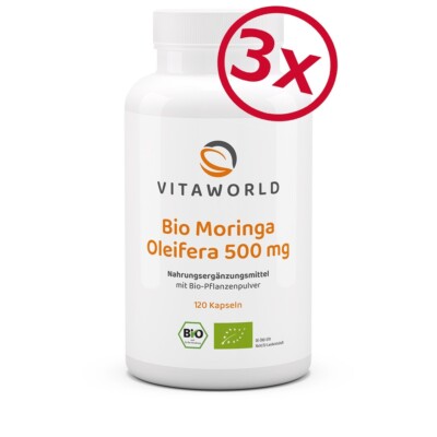 Vita World 3er Pack Moringa Oleifera 500mg 3 x 120 Kaps Moringablätter gemahlen
