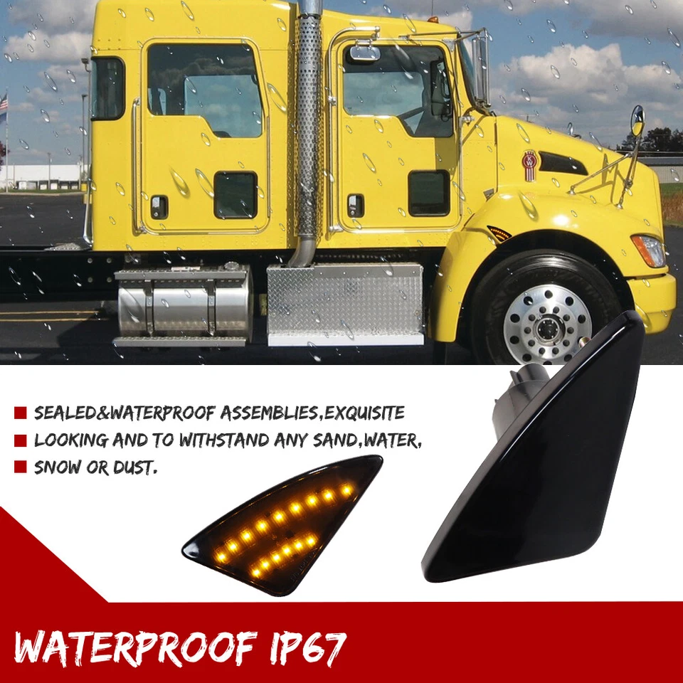 For Kenworth T660 T170 T270 2008-2021 Amber LED Side Marker Turn Signal Lights - Image 4 of 4