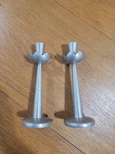 Vintage Ornate Norsk Tinn Pewter Candlesticks PAIR made in Norway 8"