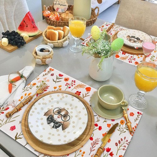 Fall Floral Placemats Set of 4 12x18 Inch Seasonal Autumn Harvest Burlap Farm... - Picture 4 of 7