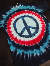  Liquid Blue Peace Sign Tie Dye  T Shirt Trippy Hippie 