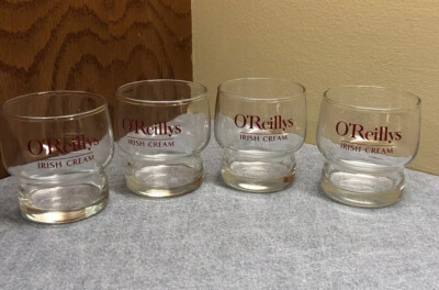4 O'Reilly's Irish Cream Cocktail Liquor Glasses Clear with Red Lettering