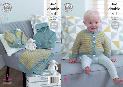 King Cole Baby DK Strickmuster Raglanärmel Jacke Cardigan & Decke 4967