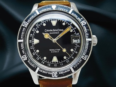 Calendar Auto Orient SWIMMER WORLD TRIP O-19762 SS Black