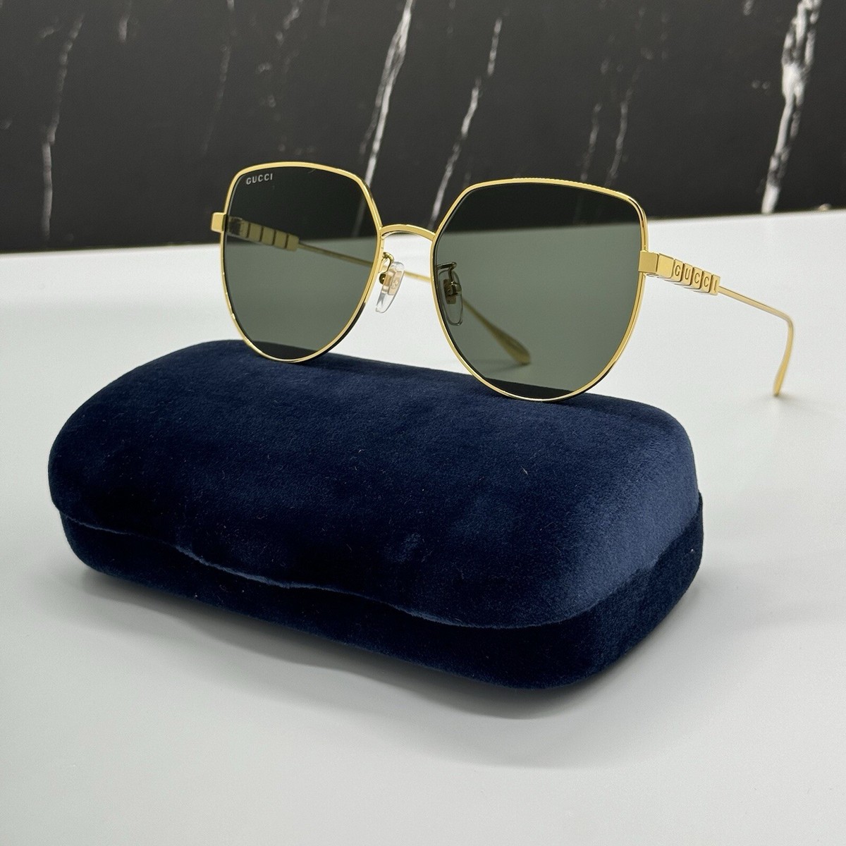 【送料,関税込】 GUCCI サングラス GG1435SA NEW GG1435SA 001 GUCCI GOLD GREY GEOMETRIC WOMEN GUCCI