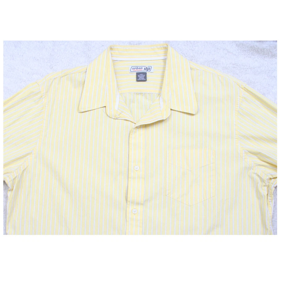 Camisa de vestir Urban Up amarilla y blanca a rayas con bolsillo abotonada XXL Top algodón 1-33 Foto 2 de 4