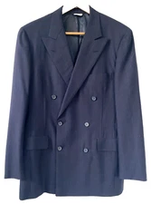 Vtg SOUTHWICK Navy Wool Chalk Stripe DB Peak Blazer 41 41L Hollywood Ivy Jacket
