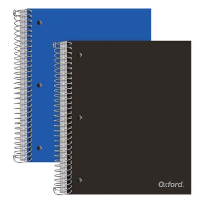 Oxford 3 Subject Spiral Notebook 2 Pack Black Blue Wide Ruled 150 Sheets