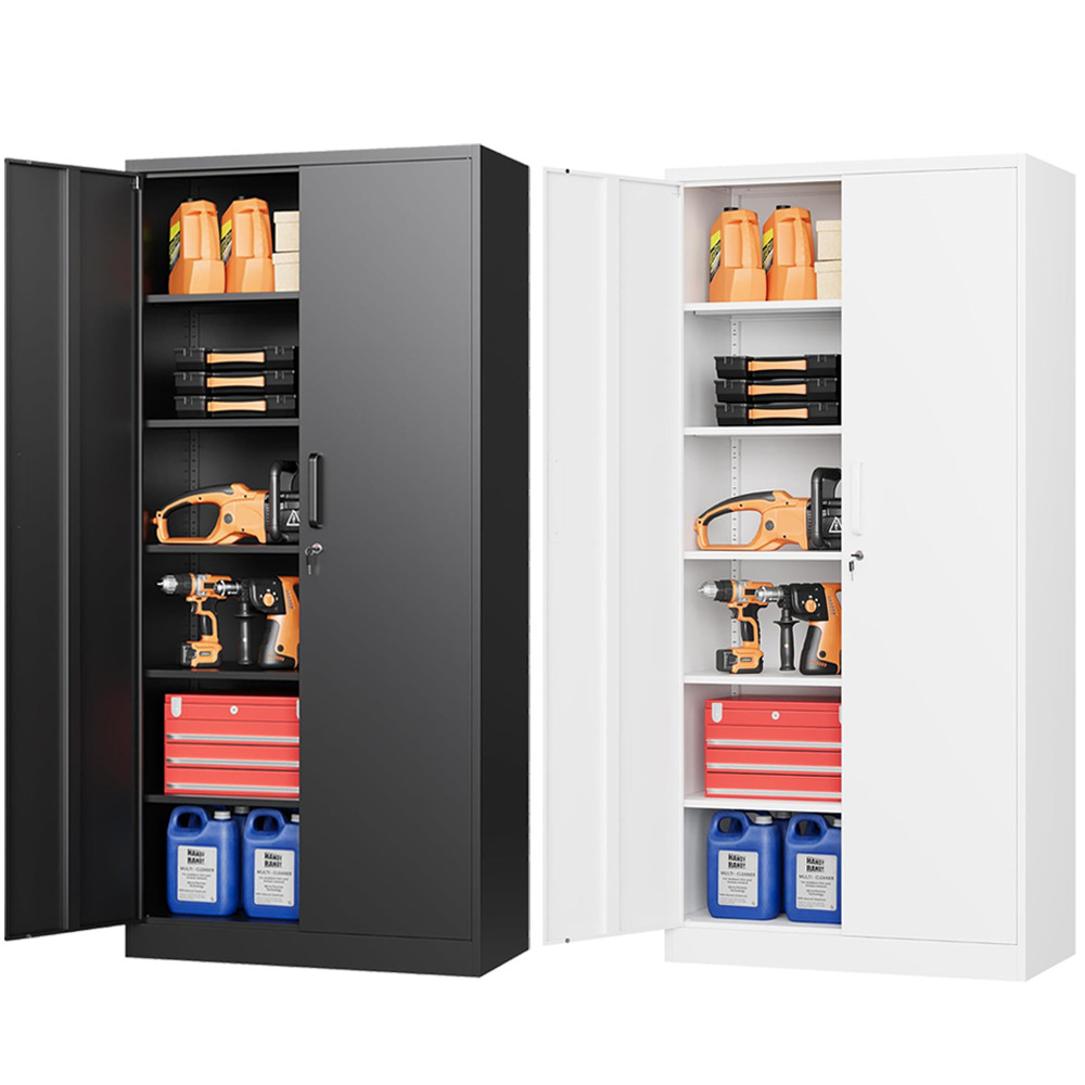 Metal Garage Storage Cabinet with 4 Adjustable Shelves 2 Locking Door for Home