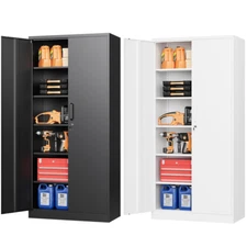 Metal Garage Storage Cabinet with 4 Adjustable Shelves 2 Locking Door for Home