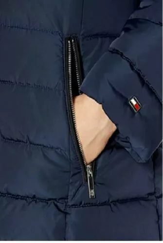 TOMMY HILFIGER MIDLENGTH PUFFER WINTER JACKET COAT W/ HOOD WOMEN NAVY SMALL - Picture 11 of 11