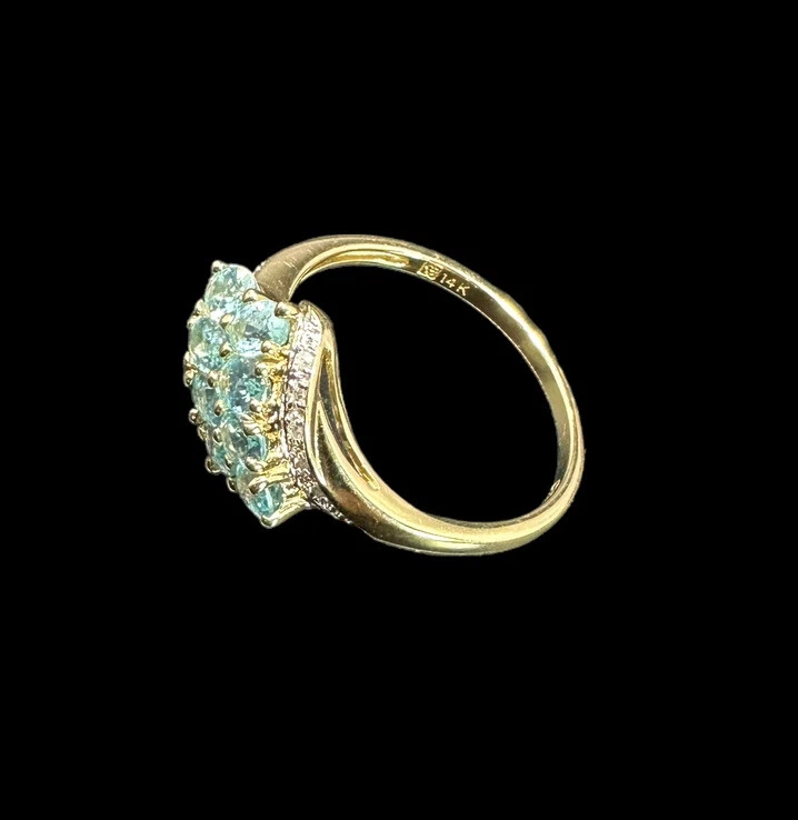 Anillo Michelle Albala 14k Topacio Azul Cielo Punta Y Pavé Diamante Talla 10 Firmado Foto 3 de 4