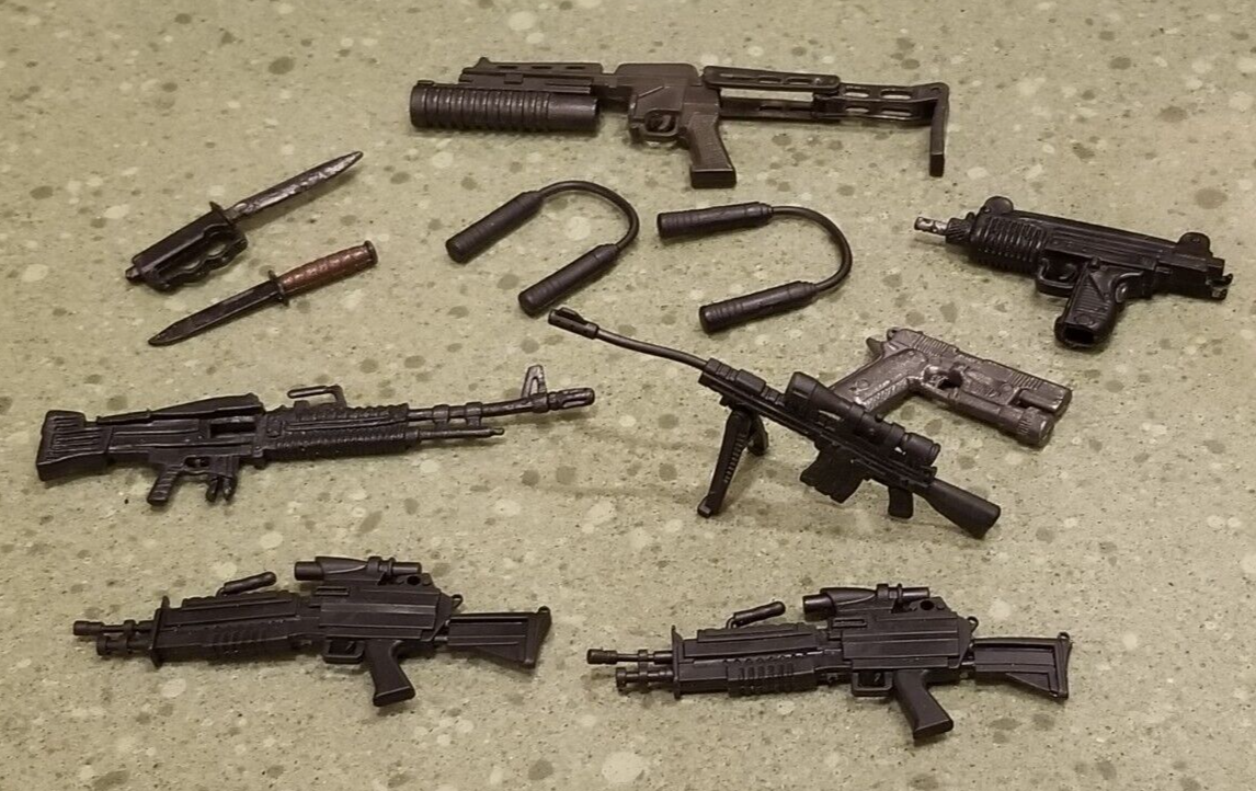 11pc TACTICAL WEAPON GUN RIFLE KNIFE LOT FOR ACTION FIGURES GI JOE/MAX ...