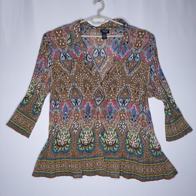 Vtg Liz Me Women Button Top 4X Multicolor Paisley Sequin Fairy Grunge 90s Boho