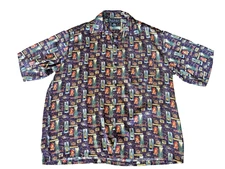 RARE Nicole Miller Y2K Limited 100% Silk Shirt KORBEL Champagne Times Square XXL