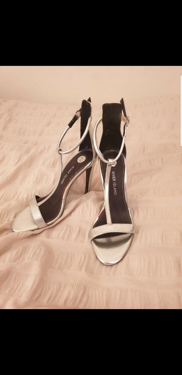 River Island Silver Party High Sandal Heels UK 3/4 Worn Once