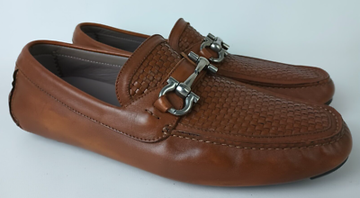 Salvatore Ferragamo Parigi Driving Shoe Tan Woven Leather  display picture 3