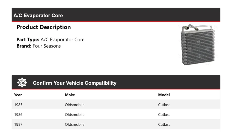 Núcleo evaporador de aire acondicionado Oldsmobile Cutlass 1985-1987 4 estaciones 1986 Foto 2 de 4