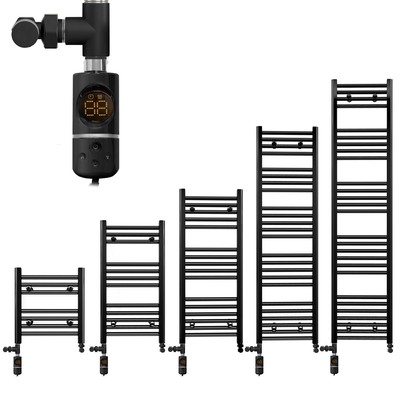 Handtuchhalter Heizkörper 550 mm breit schwarz + Dual Fuel AF elektrische Thermostat-Sets