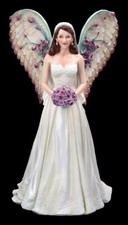 Engelfigur - Braut mit Blumenstrauß Fantasy Dekoration Engel 37cm weiß
