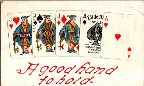 A Good Hand to Hold Full House Jacks Aces Poker c1910 Vintage Postcard P02