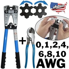Wire Crimper and Cable Cutter for 0, 1, 2, 4, 6, 8, 10 AWG - Cable Lug Crimping