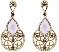 ESTATE 3.60CT DIAMOND AAA AMETHYST 14KT ROSE GOLD MULTI HEART HANGING EARRINGS