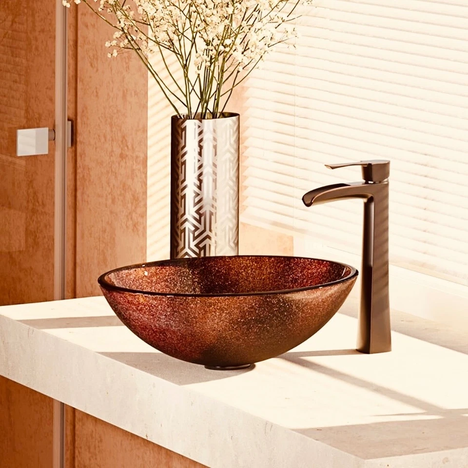 MR. Fregadero de lavabo Direct #614 de vidrio templado de 16,5", lavabo de encimera Foto 3 de 4