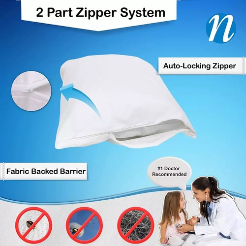 National Allergy Premium 100% Cotton Zippered Pillow Protector - Queen Size - Wh - Picture 7 of 7