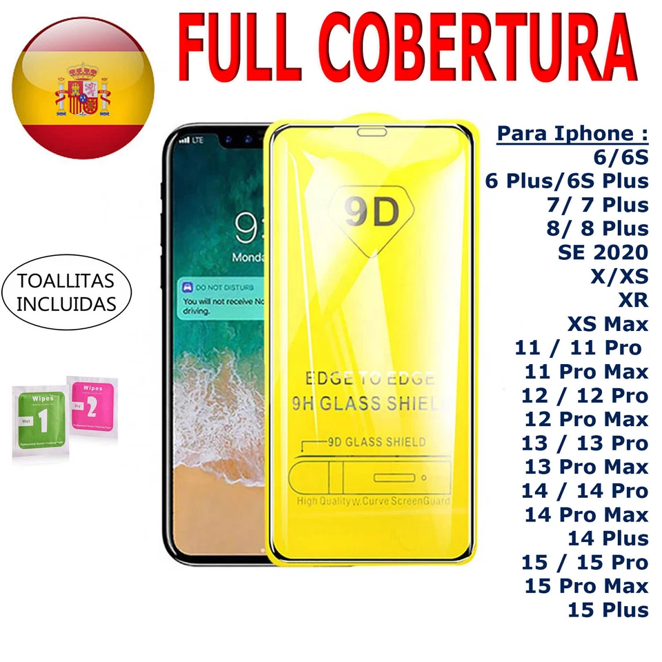 Protector Pantalla Para Iphone 15-11-12-13-14-Pro-Max-X-Xs-XR Vidrio Templado
