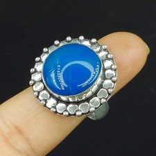 Natural Blue Chalcedony Gemstone 925 Sterling Silver Proposal Women's Ring