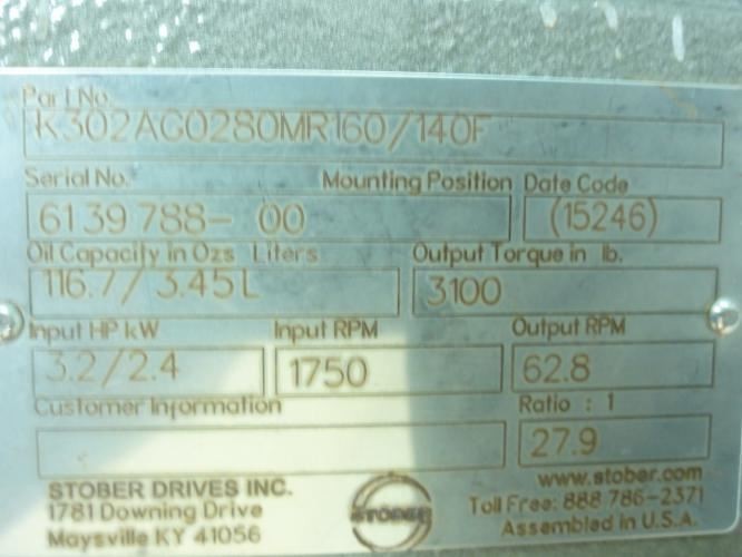 Side Box Lable 210581 New-No Box; Stober Drives K302AG0280MR160/140F Gearbox; 27.9:1 ...