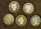 1902 - 1913 Barber Head .900 silver dime lot 5 coins w/ 1906-o better date coin
