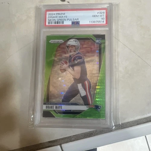 2024 Panini Prizm Drake Maye Neon Green Pulsar #329 PSA 10 Patriots NFL Football