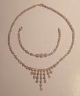 CZ Pave Set Necklace and Bracelet 17-1/3" &7" Rhodium Plated Jewelry Sparkly Set