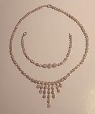 CZ Pave Set Necklace and Bracelet 17-1/3" &7" Rhodium Plated Jewelry Sparkly Set