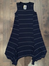 Adrianna Papell Womens M Sharkbite Dress Navy Ivy Striped Jersey Knit Sleeveless