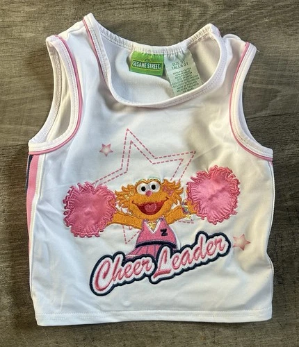 Vintage Y2K Elmo Zoe Cheer Shirt Tank Top Sesame Street Pink White Sz 3T Toddler